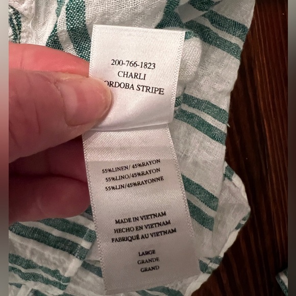 RAILS Charli Button Down Shirt Cordova Stripe Green and White Linen Rayon - Picture 8 of 8